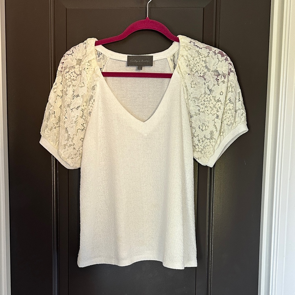 Sunday in Brooklyn White Lace Sleeve Blouse
